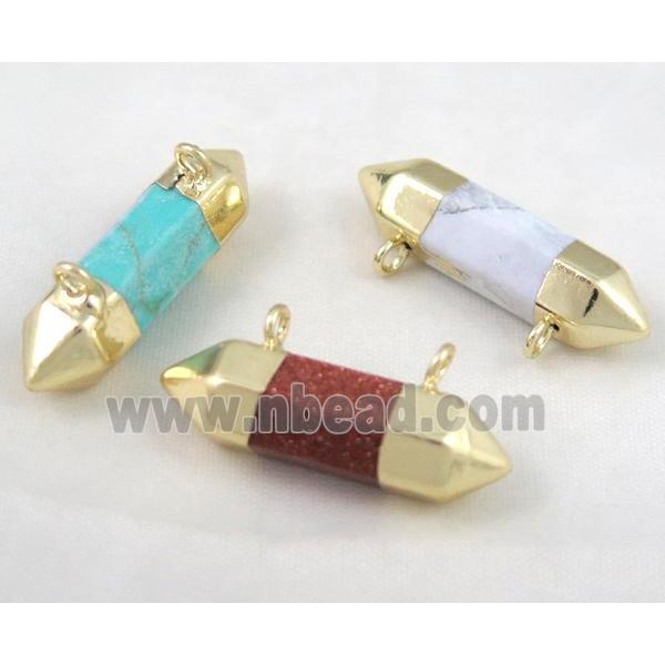 mix gemstone bullet pendant with 2loops, gold plated