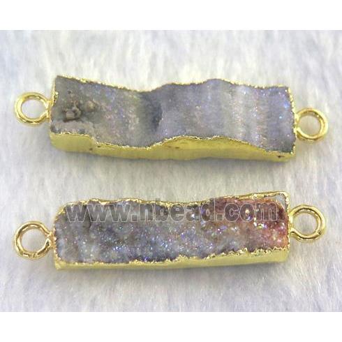 solar Agate Druzy connector, rectangle, gold plated