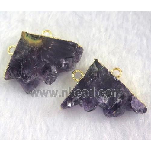amethyst druzy triangle pendant with 2holes, gold plated