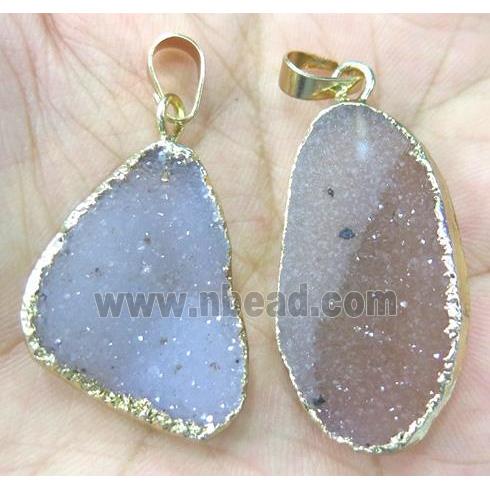 natural druzy agate pendant, freeform, gold plated