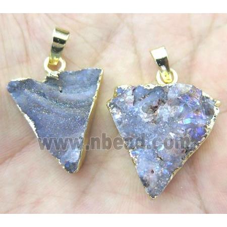 Agate Druzy triangle pendant, gold plated