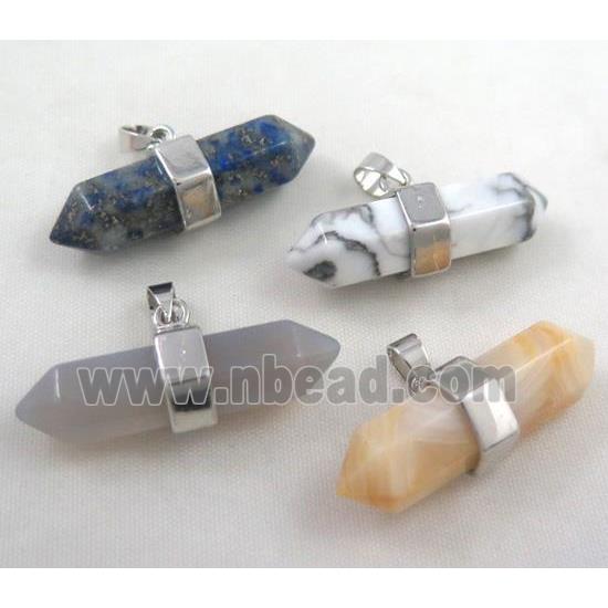 mix gemstone bullet pendant, platinum plated