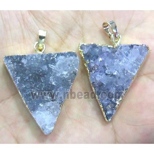 agate druzy triangle pendant, gold plated
