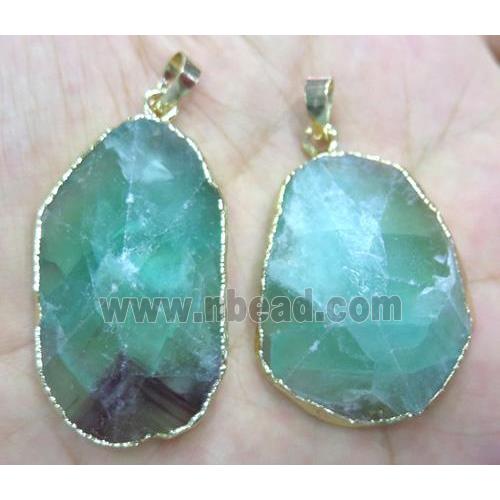 green fluorite pendant, freeform, point, gold plated