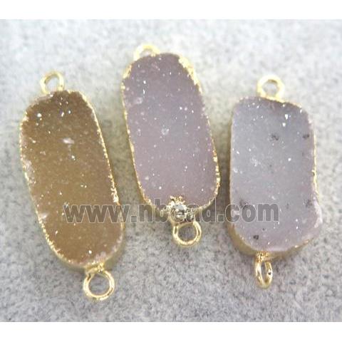 Agate Druzy connector, natural color, oval, gold plated