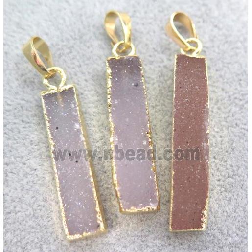 druzy agate pendant, rectangle, gold plated