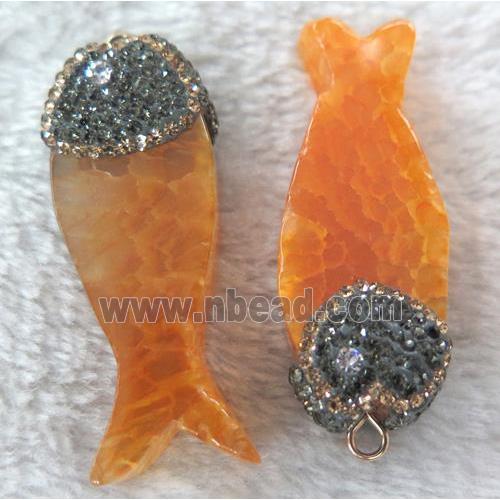 orange fish agate pendant with rhinestone