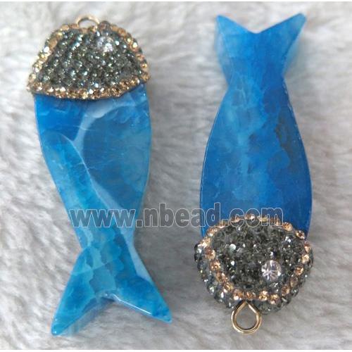blue fish agate pendant with rhinestone