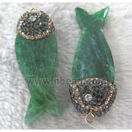 green fish agate pendant with rhinestone