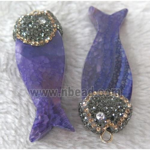 purple fish agate pendant with rhinestone