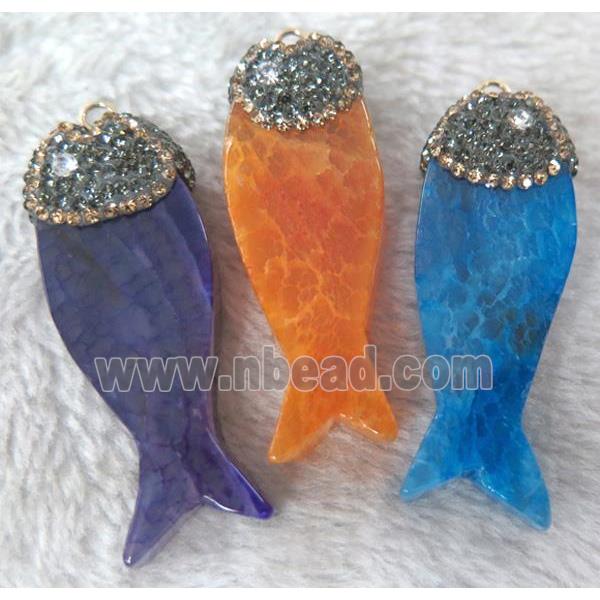agate fish pendant with rhinestone, mix color