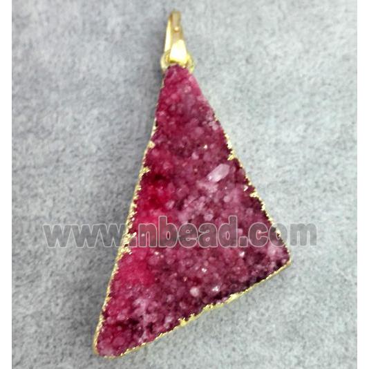 druzy quartz pendant, triangle, gold plated