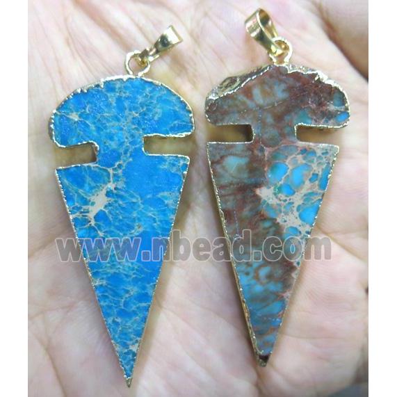 sea sediment jasper pendant, arrowhead, blue