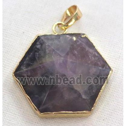 amethyst hexagon pendant, purple, point, gold plated