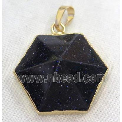 blue sandstone hexagon pendant, point, gold plated