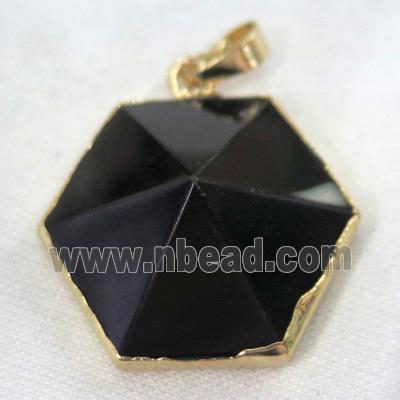 black onyx agate pendant, point, gold plated