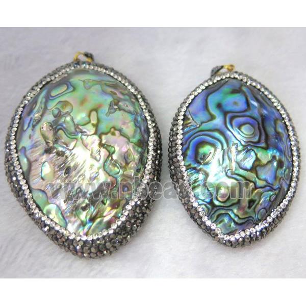 abalone shell pendant paved rhinestone, freeform