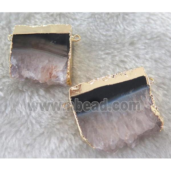 druzy agate slice connector, gold plated