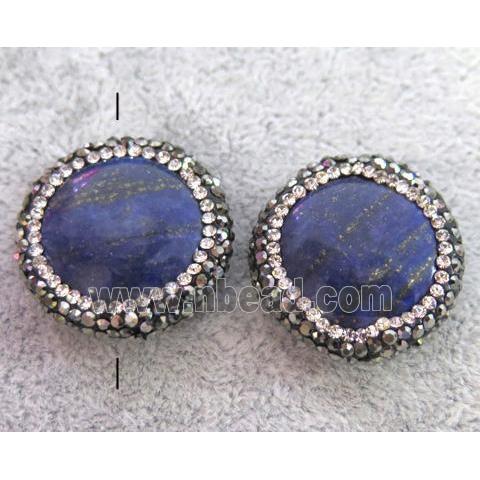 lapis lazuli bead paved rhinestone, flat-round