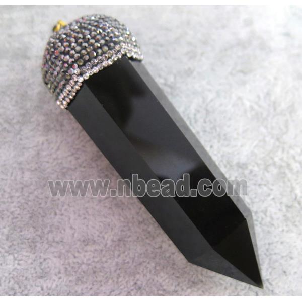 black Obsidian bullet pendant paved rhinestone, tower