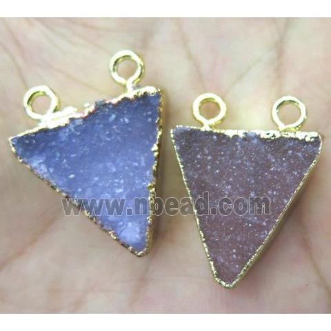 druzy agate triangle pendant, gold plated