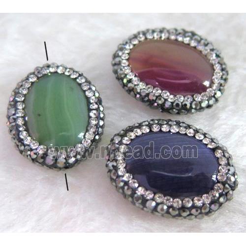 agate bead paved rhinestone, oval, mix color