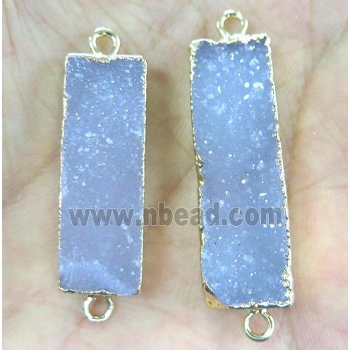 druzy agate rectangle connector in natural color, gold plated