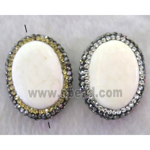 white Turquoise oval beads paved rhinestone