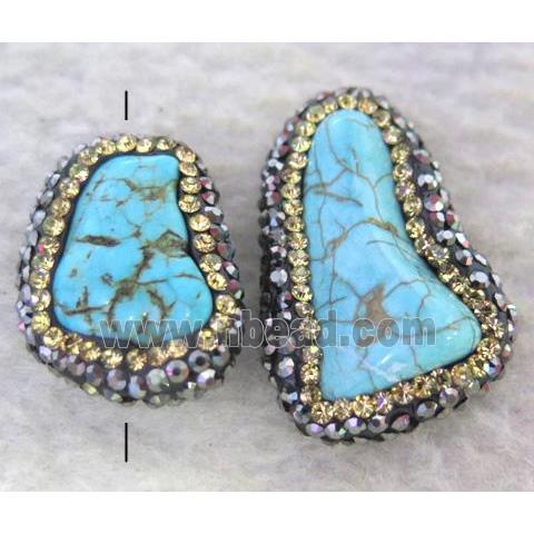 turquoise bead paved rhinestone, freeform, blue