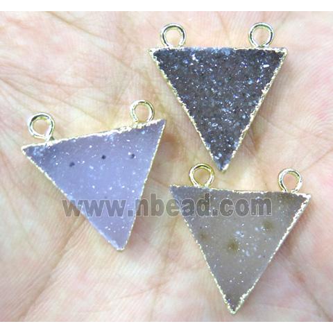 druzy agate triangle pendant with 2holes, gold plated