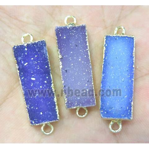 druzy agate connector, mix color, rectangle, gold plated