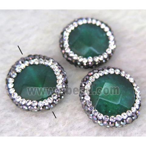 green jade bead paved rhinestone, faceted flat-round