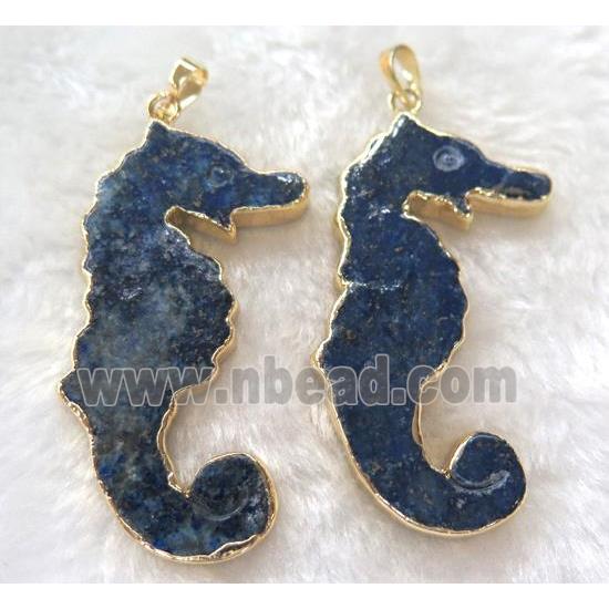 Lapis Lazuli Sea-Horse pendant, mix color, gold plated