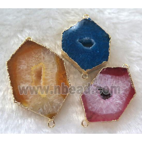 druzy agate connector, freeform, mix color, gold plated