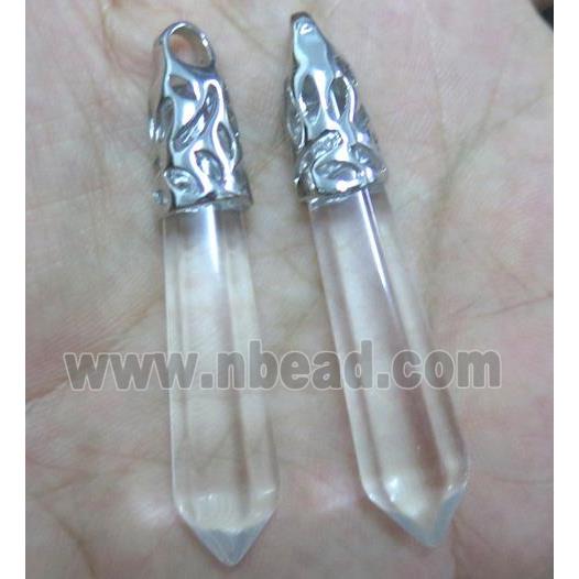 clear quartz pendant synthetic with glass, stick, platinum plated