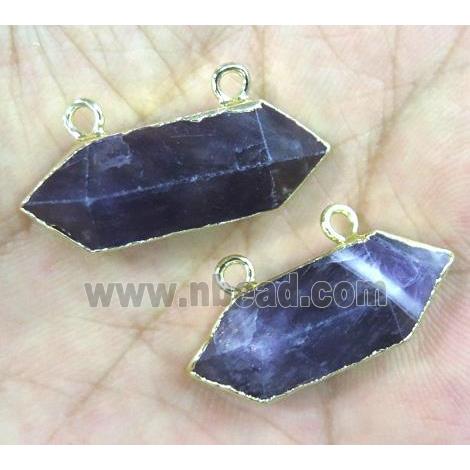 amethyst pendant with 2holes, bullet, gold plated