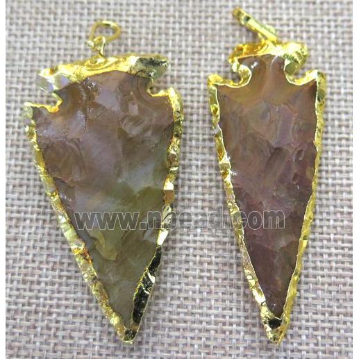 hammered Rock Agate arrowhead pendant, gold plated