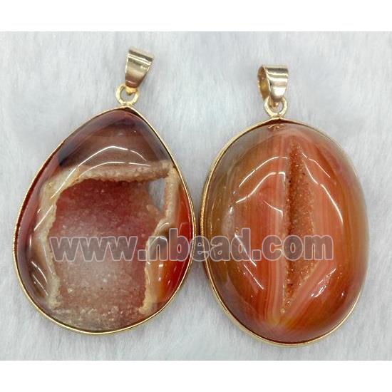 orange druzy agate pendant, freeform, mix shape