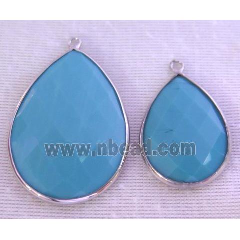synthetic turquoise pendant, faceted teardrop, blue