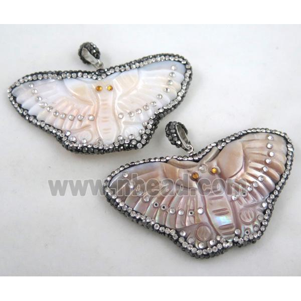 pearl shell pendant paved rhinestone, butterfly