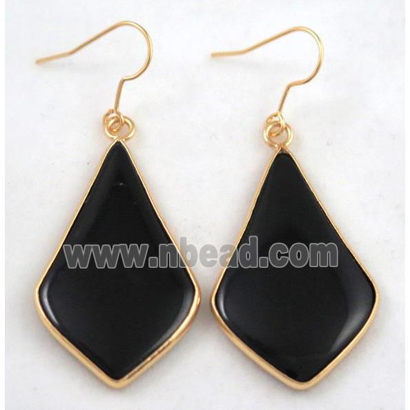black agate earring, gold plated