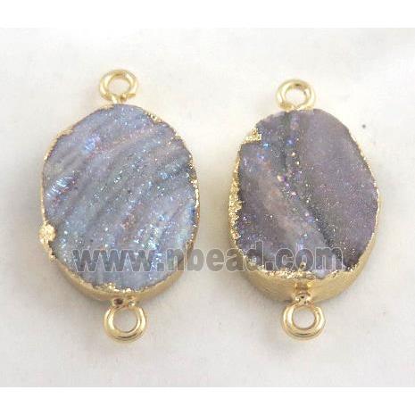 druzy sunAgate connector, oval, AB-color electroplated