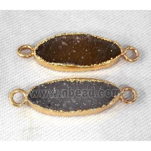 Druzy Agate Marquise connector, horse-eye shape, gold plated