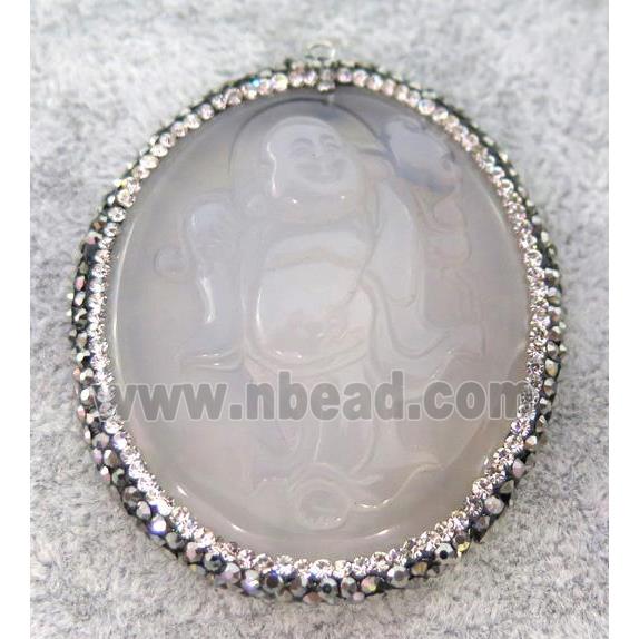 white jade chalcedony buddha pendant paved rhinestone