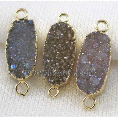 druzy agate connector, oval, AB color, gold plated