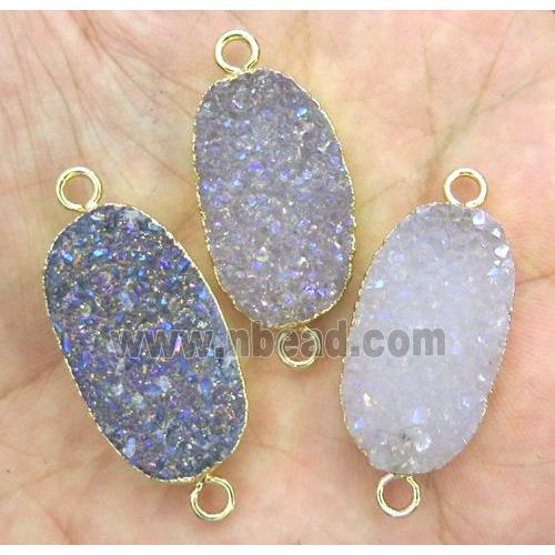 druzy agate connector, oval, AB color, gold plated