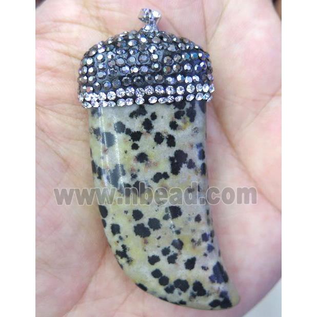 spotted dalmatian jasper pendant paved rhinestone, horn
