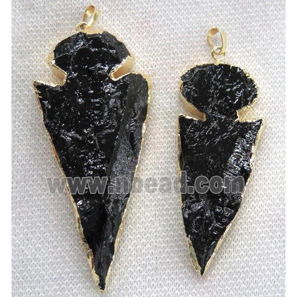 quartz arrowhead pendant, black dye, gold plated