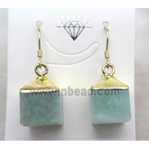 Amazonite stone cube earring, gold plated