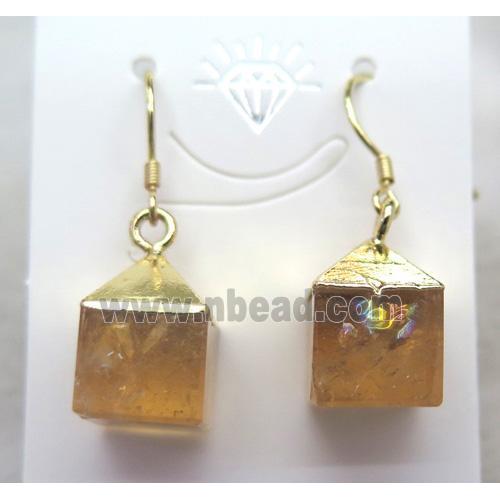citrine cube earring, gold plated